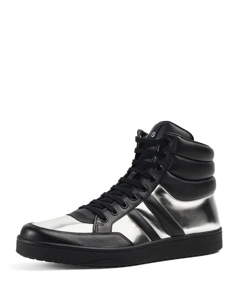 gucci contrast padded leather high-top sneaker silver black|Buy Gucci Contrast Padded Shoes: New Releases & Iconic .